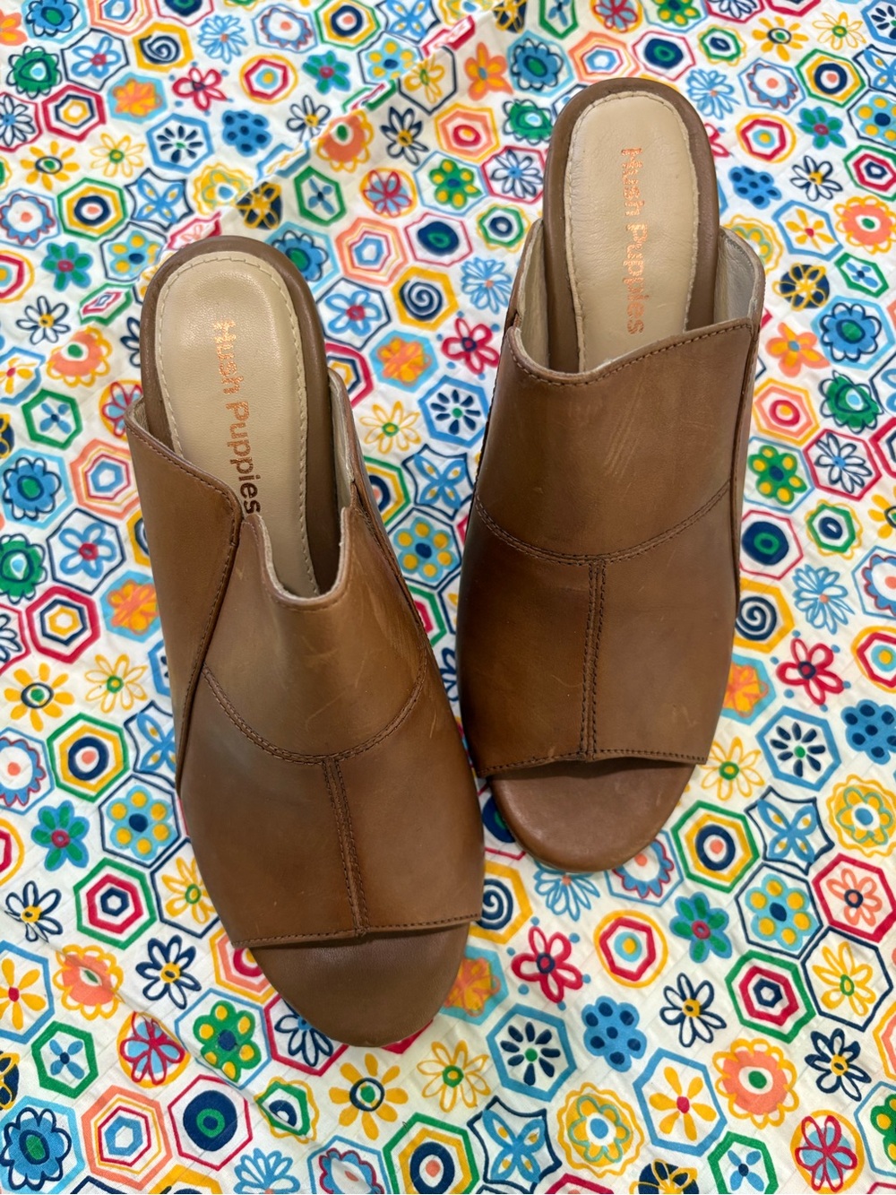 Hush Puppies Brown Leather Open-Toe Mule